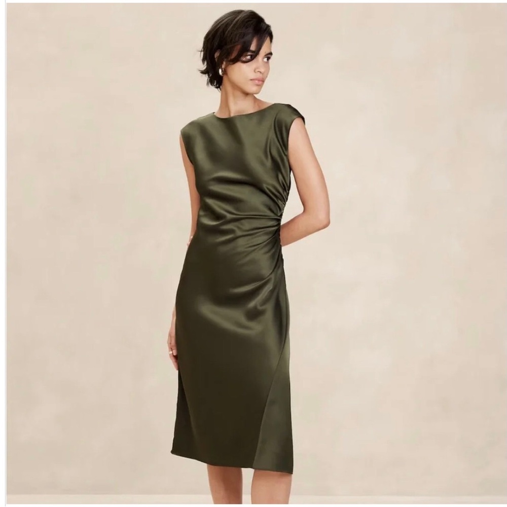Banana Republic olive green shirred waist dress, brand new with tags.